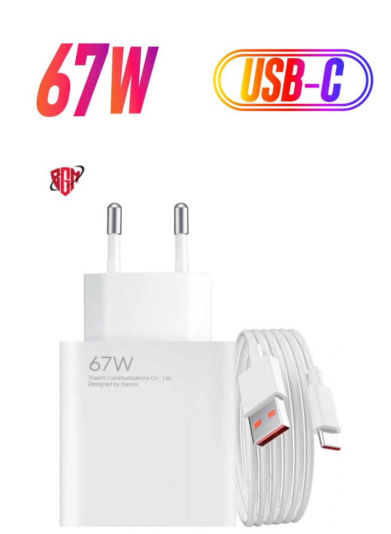 BGM Original Xiaomi 67W USB Wall Charger Fast Charging with USB to USB-C Cable Included, Compact & Reliable  - Image 1