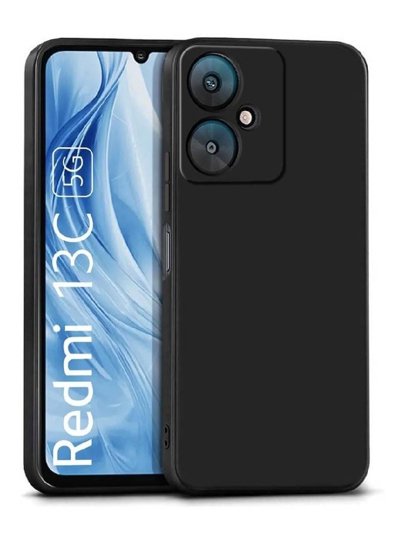 LIXES Xiaomi Redmi 13C 5G, Poco M6 5G Slim Ultra Soft Rubberised Back Cover, Inner Velvet Fabric Lining, Matte Silicone Flexible Camera Protection, Black - Image 1