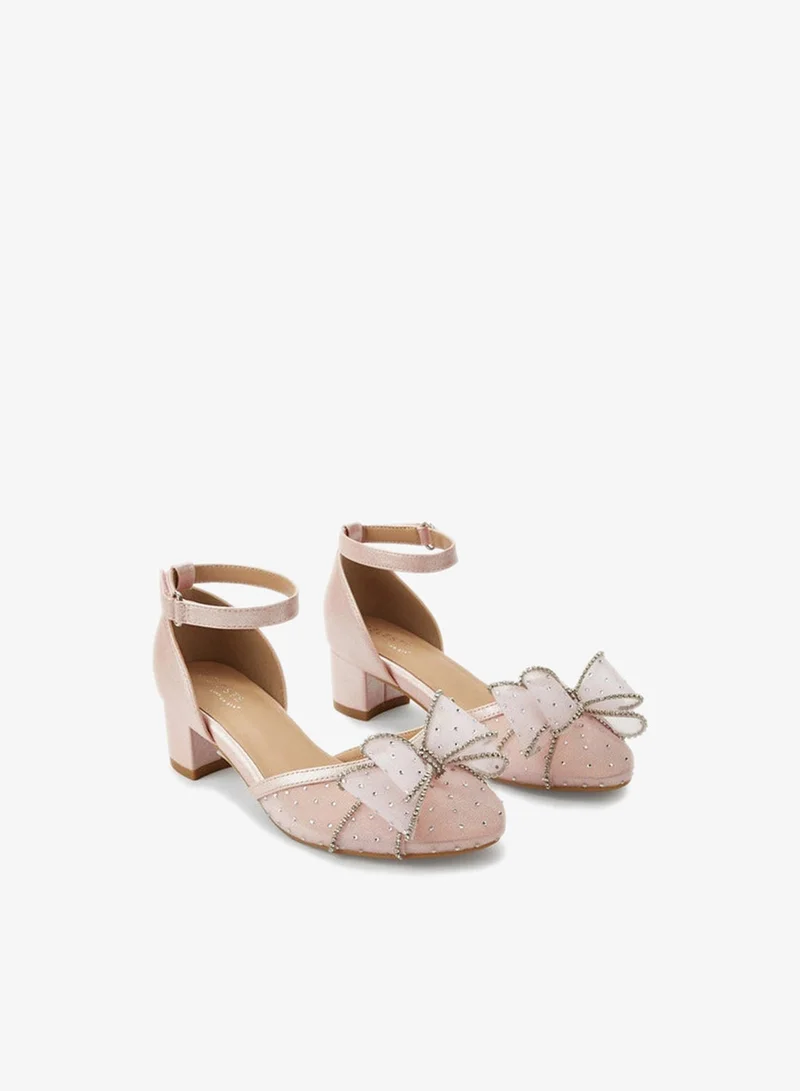Celeste Girls Bow Embellished Block Heel Shoes Ramadan Collections