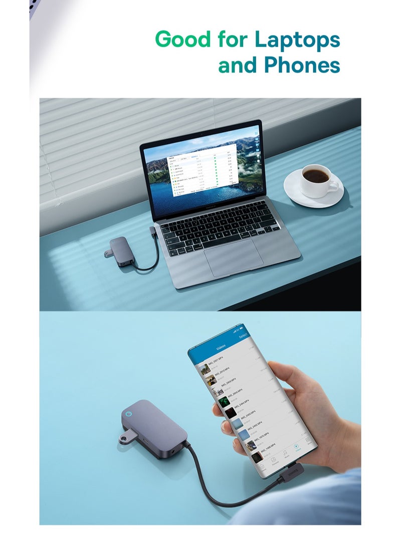 بيسوس محول USB C متعدد المنافذ، موزع USB-C 6 في 1 مع HDMI 4K، PD USB C/USB 3.0، قارئ بطاقات Micro SD/TF، دونجل من الألومنيوم من النوع C بمنفذ 3.5 مم لأجهزة MacBook/XPS/ChromeBook/iPad Pro/Galaxy/الهاتف المحمول/الكمبيوتر المحمول، والمزيد - Image 4