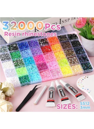 40 Colors 32000Pcs Resin Jelly Rhinestones for Bedazzling, Multicolor 3mm Flatback Gems for Diamond Art, Bedazzler Kit with 3Pcs 10ml B7000 Jewelry Glue for Nail Art Crafting Book Makeup - view 2