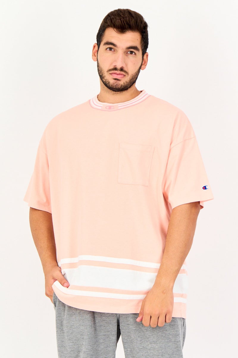 Champion Men Sportswear Fit Brand Logo Short Sleeve Outdoor T-Shirt, Pink - Image 1