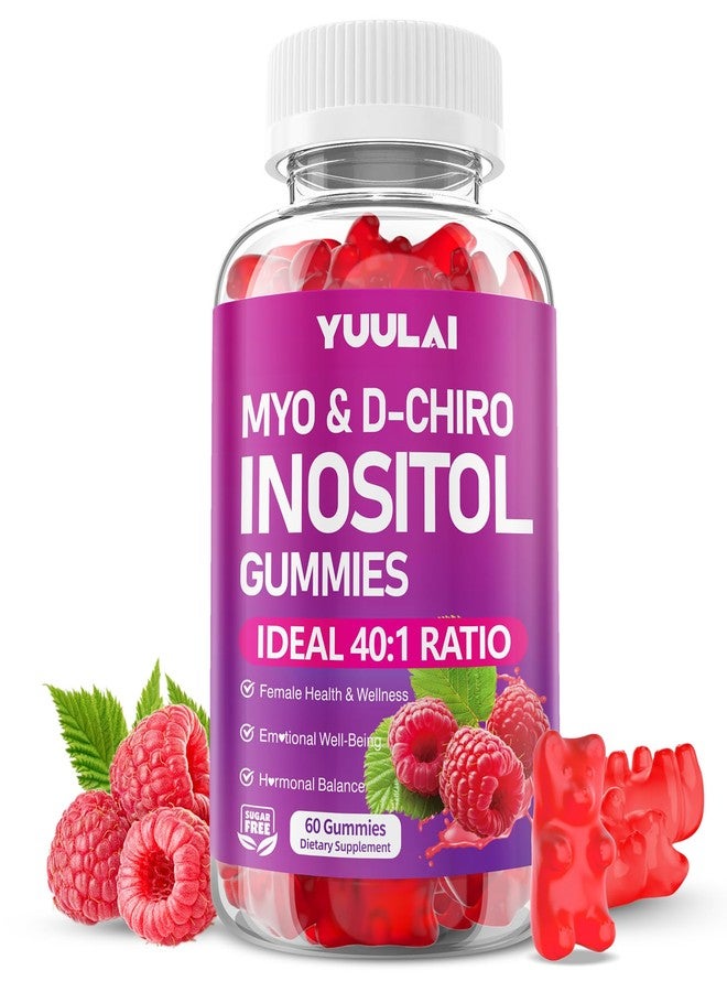 YUULAI Myo-Inositol & D-Chiro Inositol Gummies, 40:1 Ratio Inositol Supplement with Vitamin D3, Magnesium Glycinate, Folate & Zinc, for Female Health & Wellness, Raspberry Flavor, 60 Count - Image 1