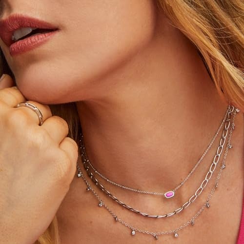 Kendra Scott Mini Elisa Rhodium-Plated Satellite Short Pendant Necklace in Fuchsia Magnesite, Fashion Jewelry for Women - Image 3