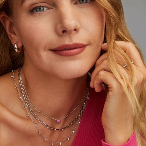 Kendra Scott Mini Elisa Rhodium-Plated Satellite Short Pendant Necklace in Fuchsia Magnesite, Fashion Jewelry for Women - Image 4