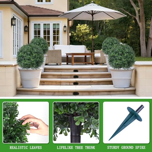 Yangrass 2Pcs Artificial Boxwood Topiary Ball Tree, UV Resistant Artificial Outdoor Shrubs with Spike, Decorative Evergreen Fake Topiary Bushes Plant for Front Porch Garden - Image 5