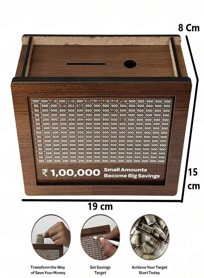 ADKD Piggy Bank for Adults 10000 Saving Challenge Cash Wooden Box, Coin Box with Carved Design, Savings Box, Mini Bank - Image 5