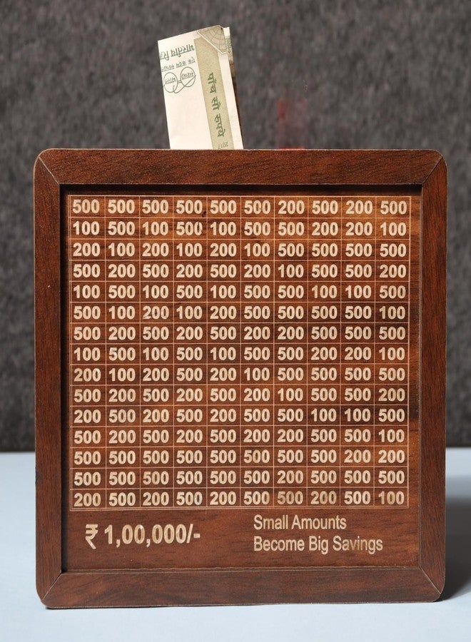 ADKD Piggy Bank for Adults 10000 Saving Challenge Cash Wooden Box, Coin Box with Carved Design, Savings Box, Mini Bank - Image 3