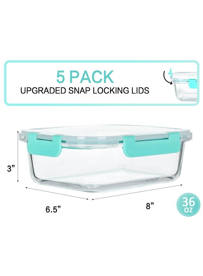 M MCIRCO M MCIRCO [5-Packs, 36 Oz.] Glass Meal Prep Containers with Locking Lids Glass Food Containers,Airtight Lunch Container,Microwave, Oven, Freezer and Dishwasher (4.5 Cup, Green)  - Image 2