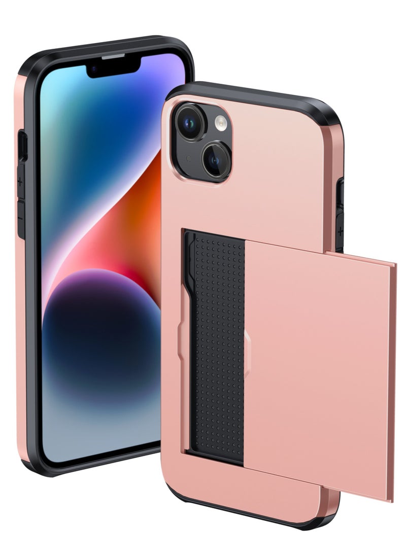 GULFLINK iPhone 15 Case with Card Holder Heavy Duty Protective Dual Layer Shockproof Hidden Card Slot Wallet Case Rose Gold  - Image 3