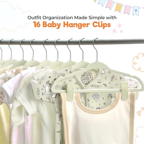 Babyrish Velvet Baby Hangers with Clips (30 Pack) | 11” Ultra-Slim Baby Clothes Hangers | Non-Slip Felt | Space-Saving Nursery & Infant Closet Organizer | Beige - Image 4