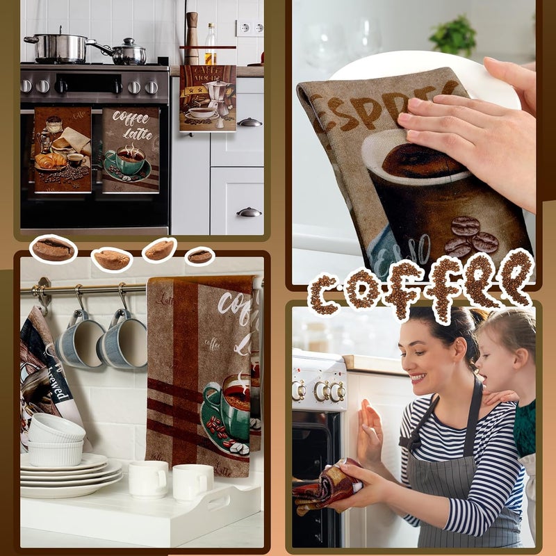 Boyiee Set of 6 Coffee Kitchen Towels Brown Dish Towels 24 x 16 Inches Absorbent Decorative Dish Cloths Retro Hand Accessories for Coffee Bar Decor Housewarming Gifts Wedding Shower Decoration - Image 5