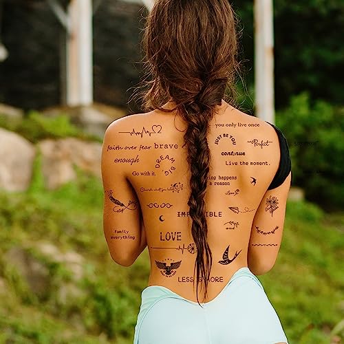 JEEFONNA 100 Sheets Realistic Temporary Tattoos, 240+ Pcs Multicolor Modern Floral & Inspirational Words Tattoos, Waterproof, 3+ Kids - Image 3