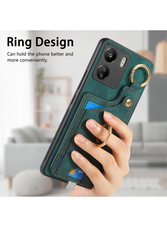 S-TOP Case For Redmi 9C Retro Skin-feel Ring Card Bag Phone Case with Hang Loop - Image 5