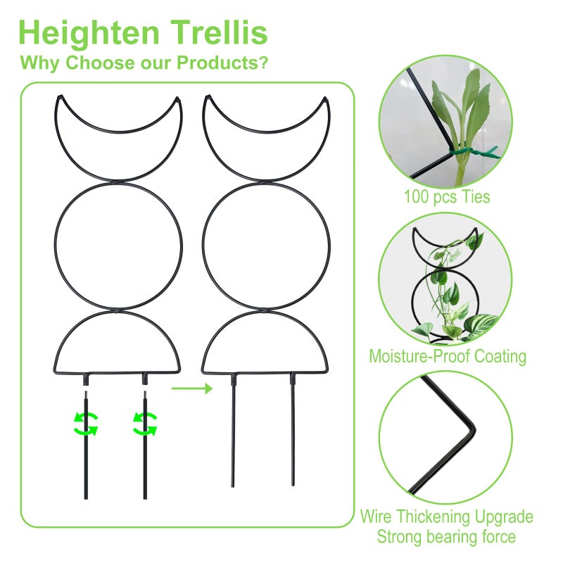 HENABLE 4 Packs 19 in Heighten Trellis for Climbing Plants Indoor, HENABLE Small Garden Metal Trellis for Potted Plants Outdoor for Vine Ivy Flower Plant Support, 4 Different Black Iron Patterns - Image 2