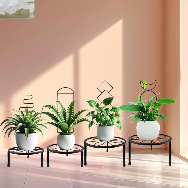 HENABLE 4 Packs 19 in Heighten Trellis for Climbing Plants Indoor, HENABLE Small Garden Metal Trellis for Potted Plants Outdoor for Vine Ivy Flower Plant Support, 4 Different Black Iron Patterns - Image 3
