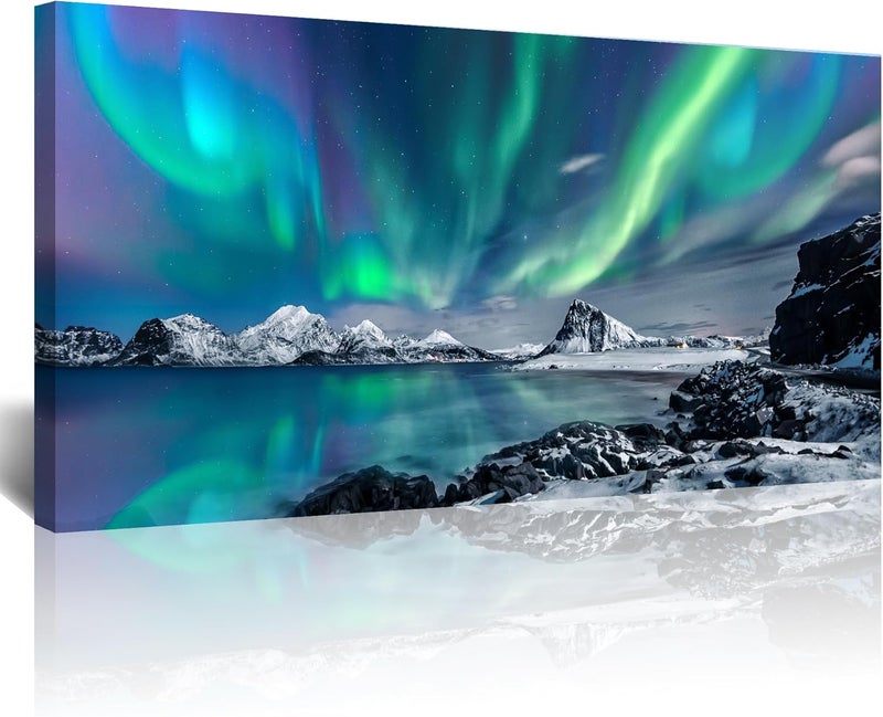 Lapremoly Blue Aurora Scenery Canvas Wall Art - Image 1