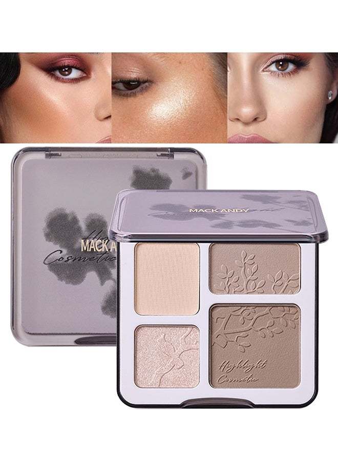 ماك أندي باليت تظليل كونتور هايلايتر للوجه ، نحت طويل الأمد بودرة مضغوطة لامعة ناعمة مكياج لبشرة دافئة ذات لون فاتح مع مرآة # 02 - Image 1