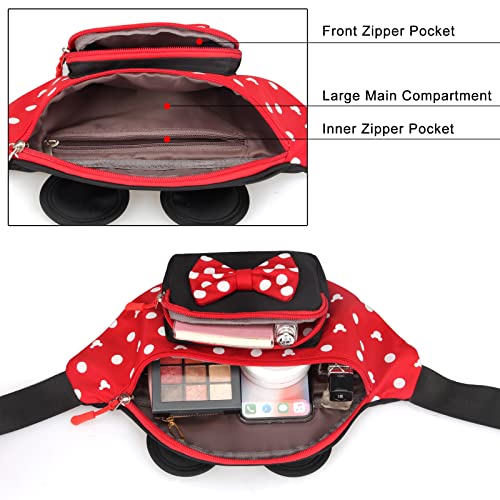 Dksyee Cute Fanny Pack for Travel Best Fanny Pack Women Waist Pack Teen Girls Mini Mouse Belt Bag Cartoon Fanny Pack Hiking Bum Bags Outdoor Waist Bag with Mouse Ears Red - Image 3