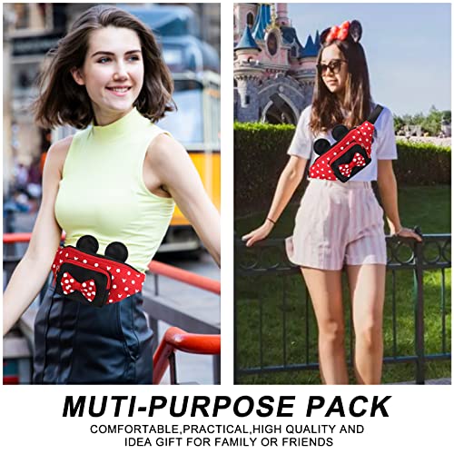 Dksyee Cute Fanny Pack for Travel Best Fanny Pack Women Waist Pack Teen Girls Mini Mouse Belt Bag Cartoon Fanny Pack Hiking Bum Bags Outdoor Waist Bag with Mouse Ears Red - Image 5