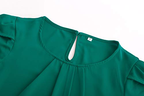 TASAMO Women's Loose Casual Short Sleeve Chiffon Top T-Shirt Blouse (X-Large, Dark Green) - Image 3