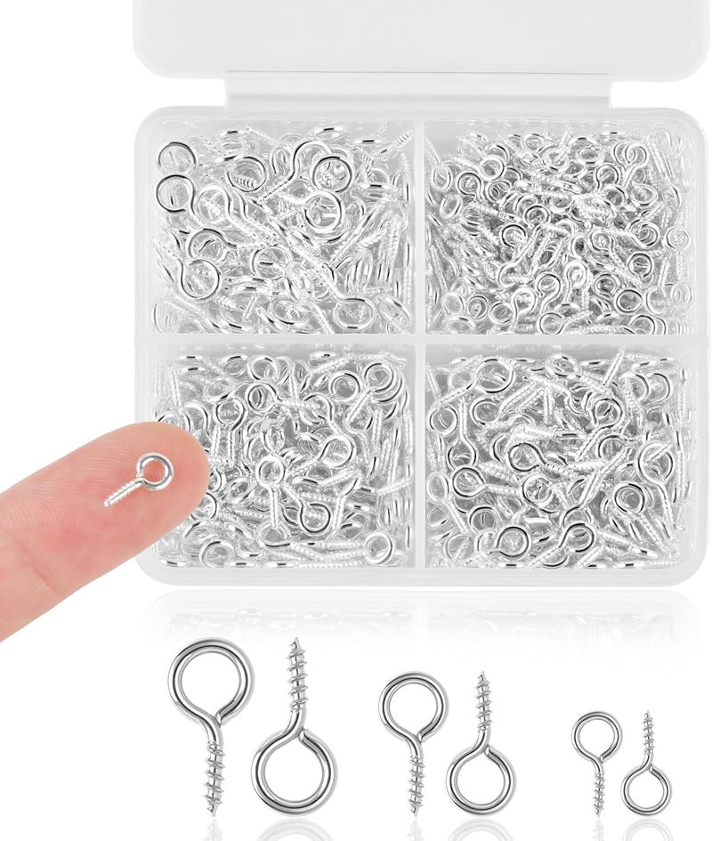 Romeda 720PCS Small Screw Eye Pins, 3 Styles of Mini Eye Screws, Eyelet Pins Hooks for DIY Crafts, Art Projects, Tiaras and Jewelry Making - Silver - Image 1