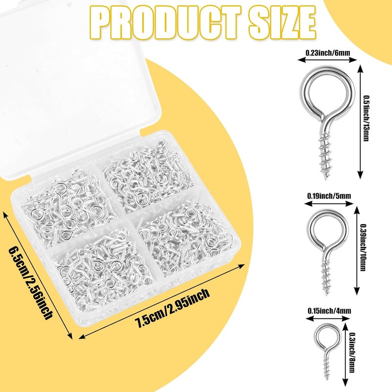 Romeda 720PCS Small Screw Eye Pins, 3 Styles of Mini Eye Screws, Eyelet Pins Hooks for DIY Crafts, Art Projects, Tiaras and Jewelry Making - Silver - Image 2