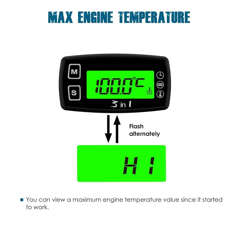 Runleader Digital Engine Temperature Gauge Volt Meter,Programmable Alert Reminder,Clock Display,Backlight Mode Selection for Generator Motorcycle Dirtbike ATV Outboard Motor Marine Snowmobile - Image 3