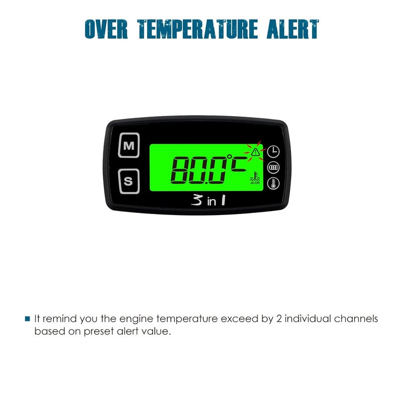 Runleader Digital Engine Temperature Gauge Volt Meter,Programmable Alert Reminder,Clock Display,Backlight Mode Selection for Generator Motorcycle Dirtbike ATV Outboard Motor Marine Snowmobile - Image 4