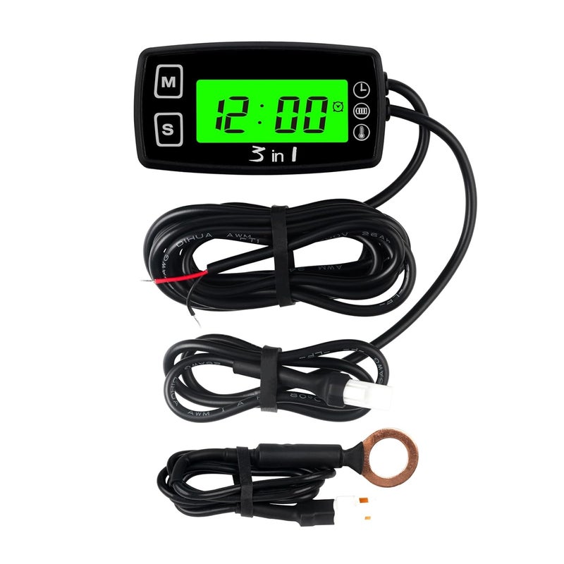 Runleader Digital Engine Temperature Gauge Volt Meter,Programmable Alert Reminder,Clock Display,Backlight Mode Selection for Generator Motorcycle Dirtbike ATV Outboard Motor Marine Snowmobile - Image 1