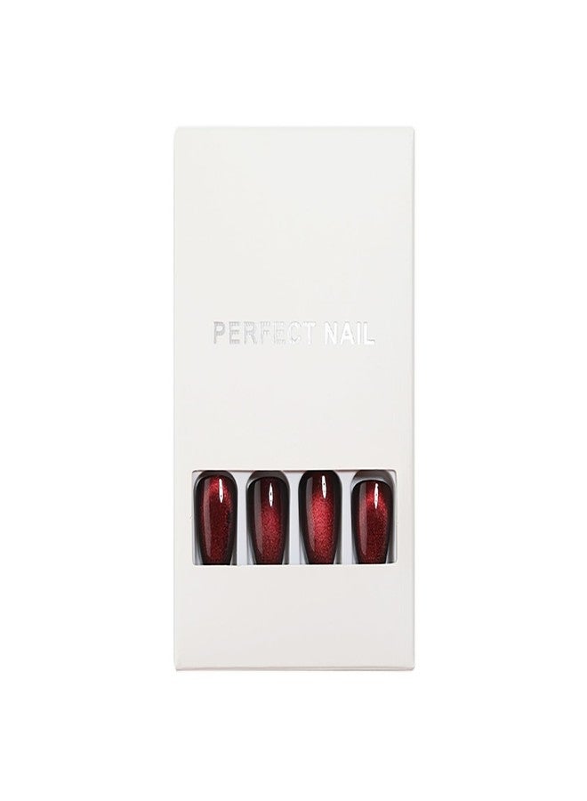 KKUUOO Dark Red Press on Nails Long Stiletto Handmade False Nails with Gradient & Velvet Design Reusable Acrylic Nails Full Cover Glossy Stick on Nails for Women Girls 24 Pieces - Image 4