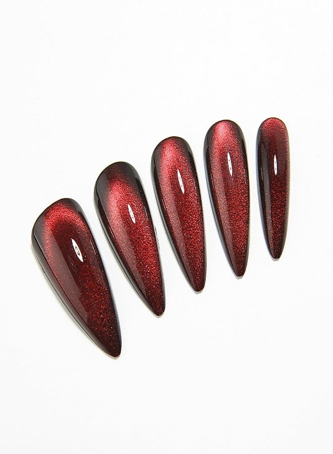 KKUUOO Dark Red Press on Nails Long Stiletto Handmade False Nails with Gradient & Velvet Design Reusable Acrylic Nails Full Cover Glossy Stick on Nails for Women Girls 24 Pieces - Image 2