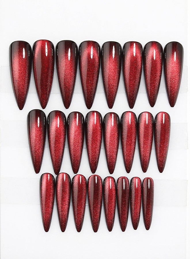 KKUUOO Dark Red Press on Nails Long Stiletto Handmade False Nails with Gradient & Velvet Design Reusable Acrylic Nails Full Cover Glossy Stick on Nails for Women Girls 24 Pieces - Image 3