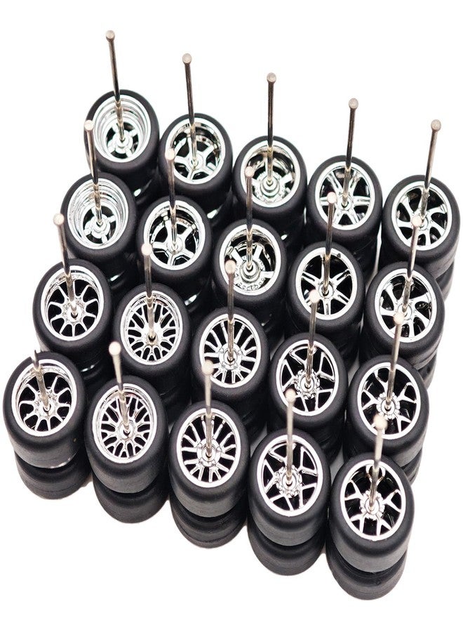 EarlyGlintsCX 1/64 Wheels and Tires Set, 10 Pack Rubber Wheel Sets for 1/64 Diecast Cars (Electroplated Silver) - Image 1