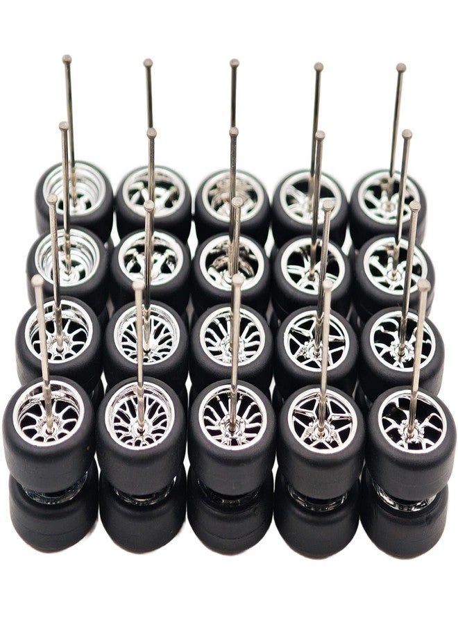 EarlyGlintsCX 1/64 Wheels and Tires Set, 10 Pack Rubber Wheel Sets for 1/64 Diecast Cars (Electroplated Silver) - Image 2
