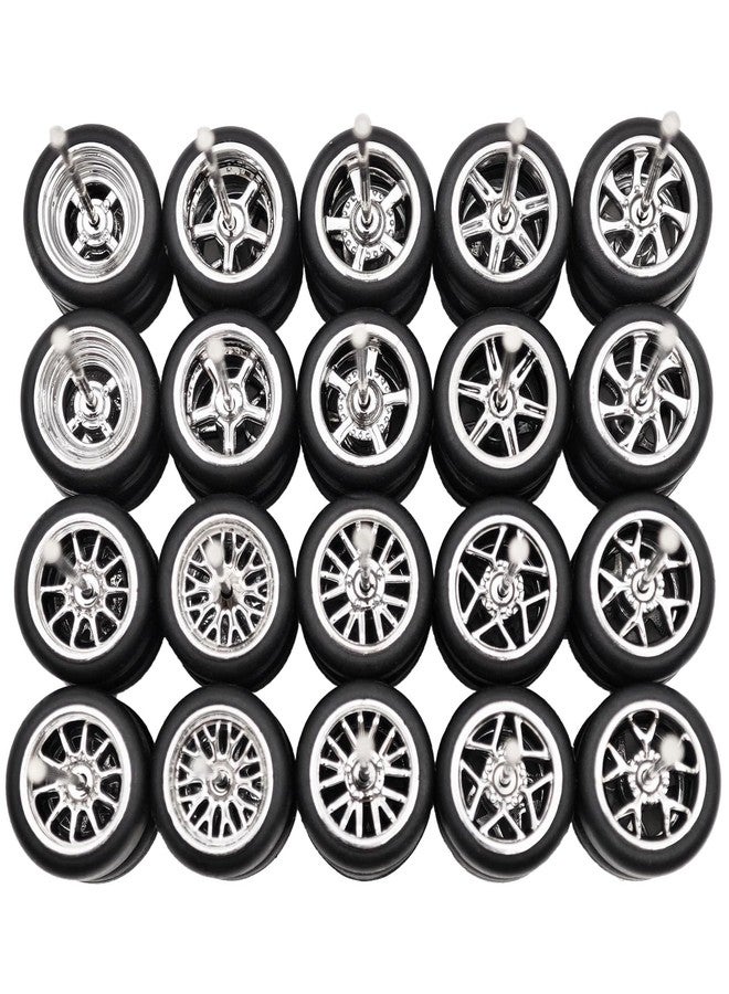 EarlyGlintsCX 1/64 Wheels and Tires Set, 10 Pack Rubber Wheel Sets for 1/64 Diecast Cars (Electroplated Silver) - Image 3