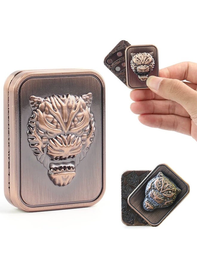 HS Tiger Head Carving Metal Poker Fidget Slider, Men's EDC Hand Slider, Poker Push Card Stress Relief Toys, Magnetic Metal Poker Fidget Toys, Office Desk Toys Gifts For Boyfriend And Father - Image 1