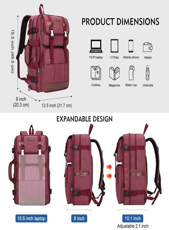 WITZMAN Canvas Backpack with USB Charging Port Large Travel Backpack Luggage Carry-on Fit 17 inch Laptop for Men, Red, Upgraded/19.5 inch, Travel Backpacks - Image 3