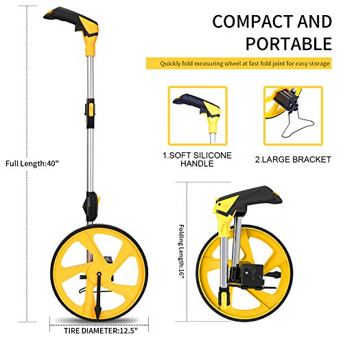 Zozen Measuring Wheel in Feet and Inches, Mechanical/Double Collapsible/One Key to Reset/Kickstand to Keep Stand/Starting Point Arrow and Cloth Carrying Bag, 0-9,999 Ft Measure Wheel. - Image 3