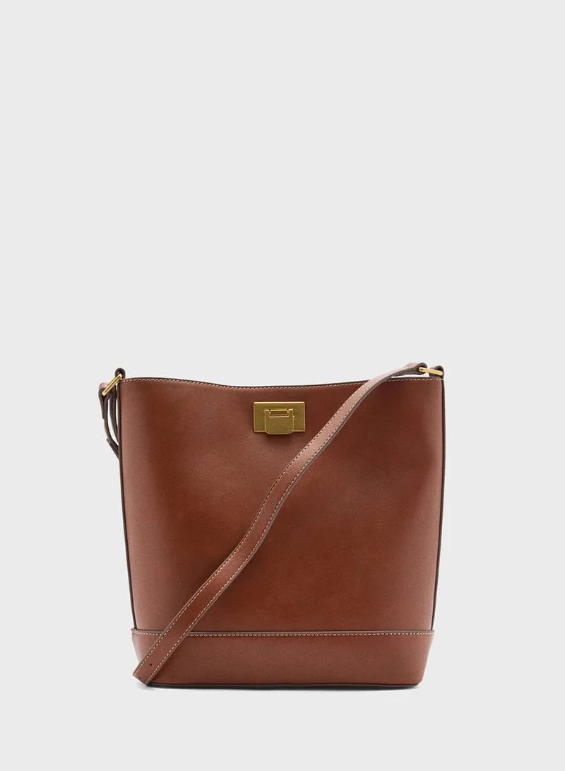 MANGO Metallic Detail Mini Shopper Bag