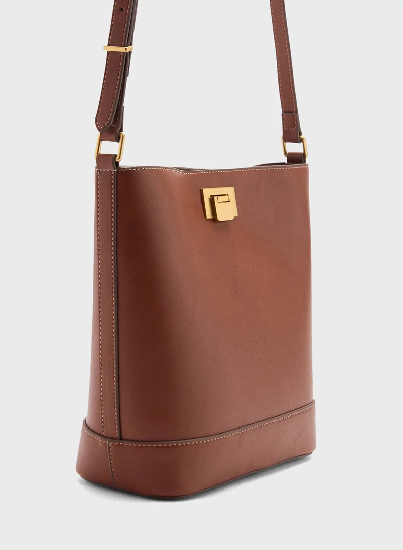 MANGO Metallic Detail Mini Shopper Bag