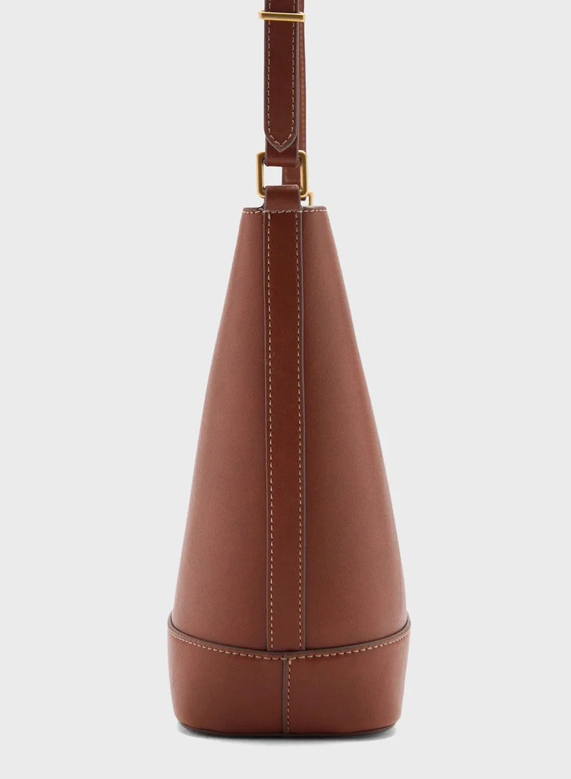 MANGO Metallic Detail Mini Shopper Bag