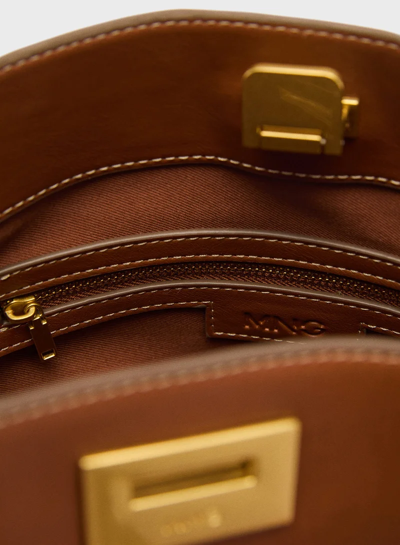MANGO Metallic Detail Mini Shopper Bag