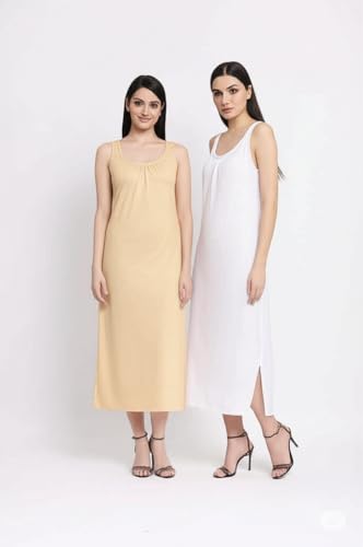 Garmend Women's Hosiery Cotton Full Length Camisole Long Inner Wear Slip-Kurti Petticoat Nighty Pack of 2 Pc (in, Alpha, XL, Regular, Skin, White) - Image 4