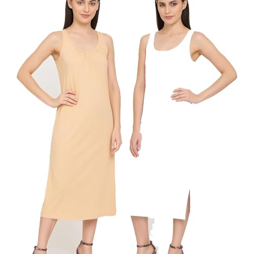 Garmend Women's Hosiery Cotton Full Length Camisole Long Inner Wear Slip-Kurti Petticoat Nighty Pack of 2 Pc (in, Alpha, XL, Regular, Skin, White) - Image 1