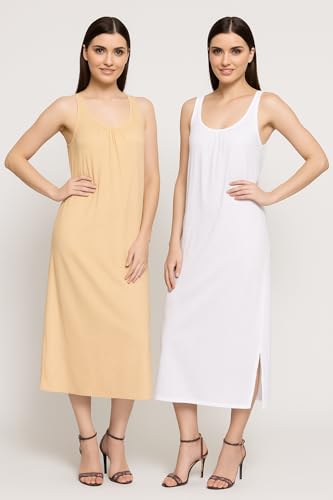 Garmend Women's Hosiery Cotton Full Length Camisole Long Inner Wear Slip-Kurti Petticoat Nighty Pack of 2 Pc (in, Alpha, XL, Regular, Skin, White) - Image 5