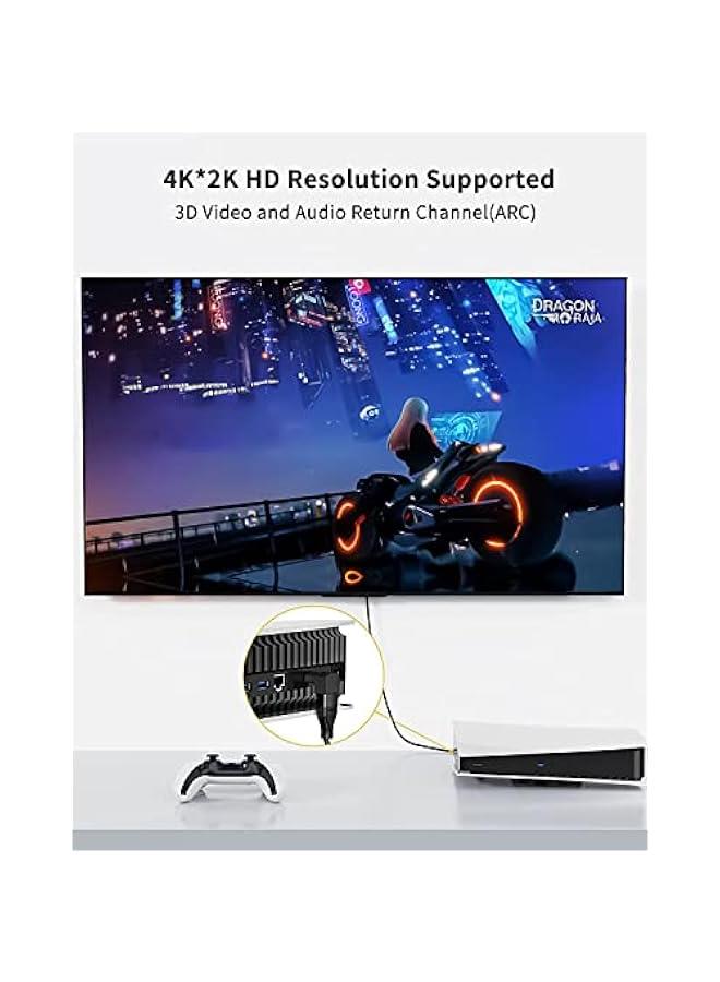 كيبل كريشن محول HDMI ذكر الى انثى، محول زاوية اعلى 90 و270 درجة للتلفزيون الجداري وروكو وبلاي ستيشن 5 وفاير ستيك وكروم كاست وسويتش واللابتوب واكس بوكس والكمبيوتر - موسع مسطح على شكل حرف L - Image 3