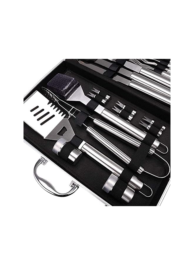 PROMASS مجموعة أدوات الشواء، ملحقات الشواء الخارجية، مجموعة شواية من الفولاذ المقاوم للصدأ مكونة من 26 قطعة مع سكين، فرشاة، شوكة، ملعقة، وملاقط، أدوات الشواء للطهي الخارجي، التخييم، الشواء، والتدخين. - Image 5