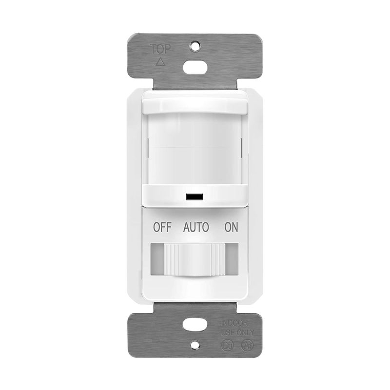 TOPGREENER in Wall PIR Motion Sensor Light Switch, Single Pole Occupancy Sensor Switch, Motion Sensor Switch, Need Neutral Wire, On/Off Override, 4A, 500W, TSOS5-W, 1Pack, White - Image 1