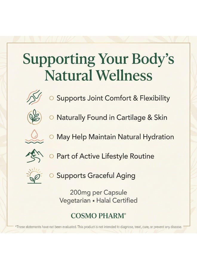 Cosmo Pharm Hyaluronic Acid 200mg | Supports Skin, Hair, Nails & Joints | 90 Vegetable Capsules - Image 4